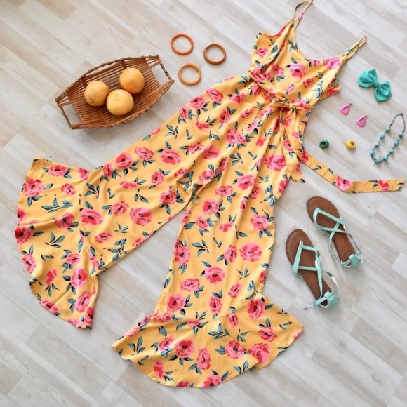 Billabong Pants - Billabong Jump In Jumper ruffle wide leg jumpsuit